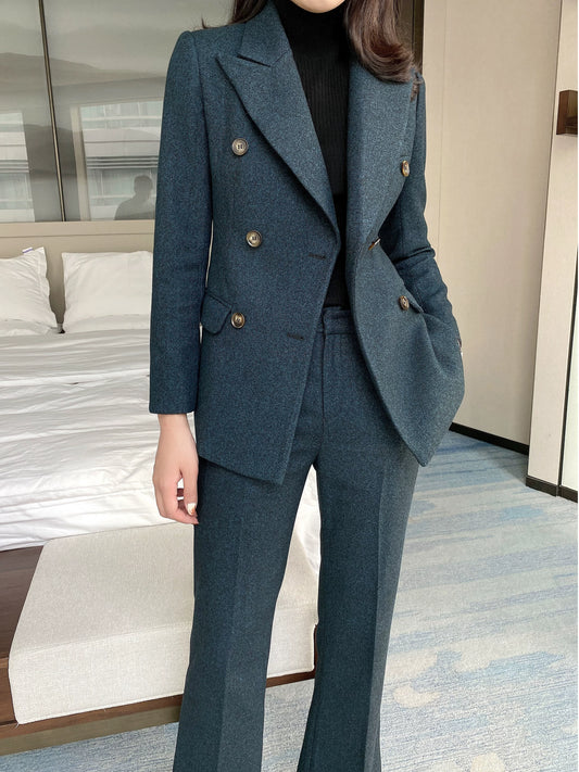 Indigo Woolen Women's Suit with Flared Trousers