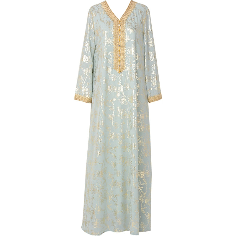 Elegant Light Green Long Sleeve V?Neck European A?Line Skirt