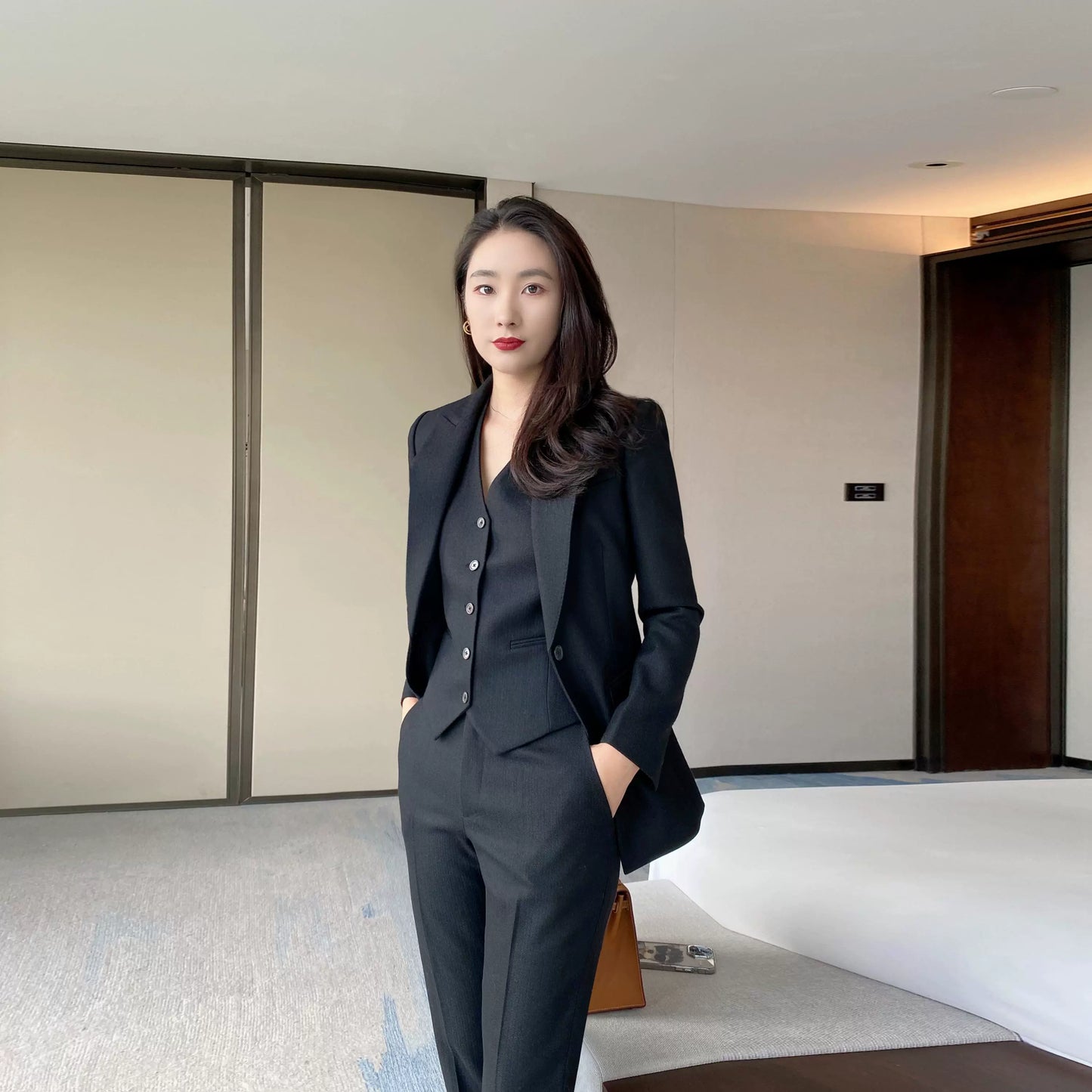 Black Slim Fit 3-Piece Winter Work Classic Suit
