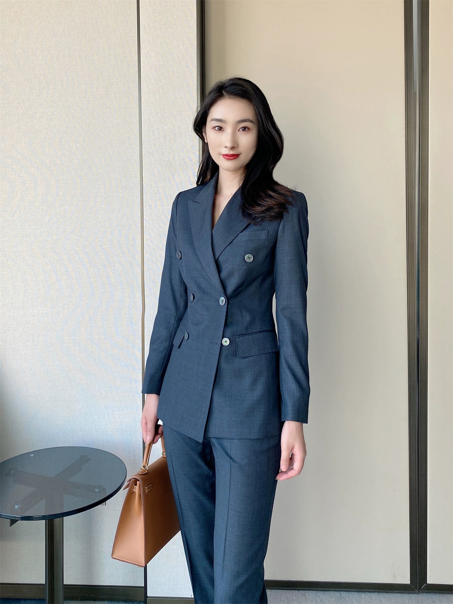 Elegant Dark Gray Wool Suit Set for Autumn Professionals