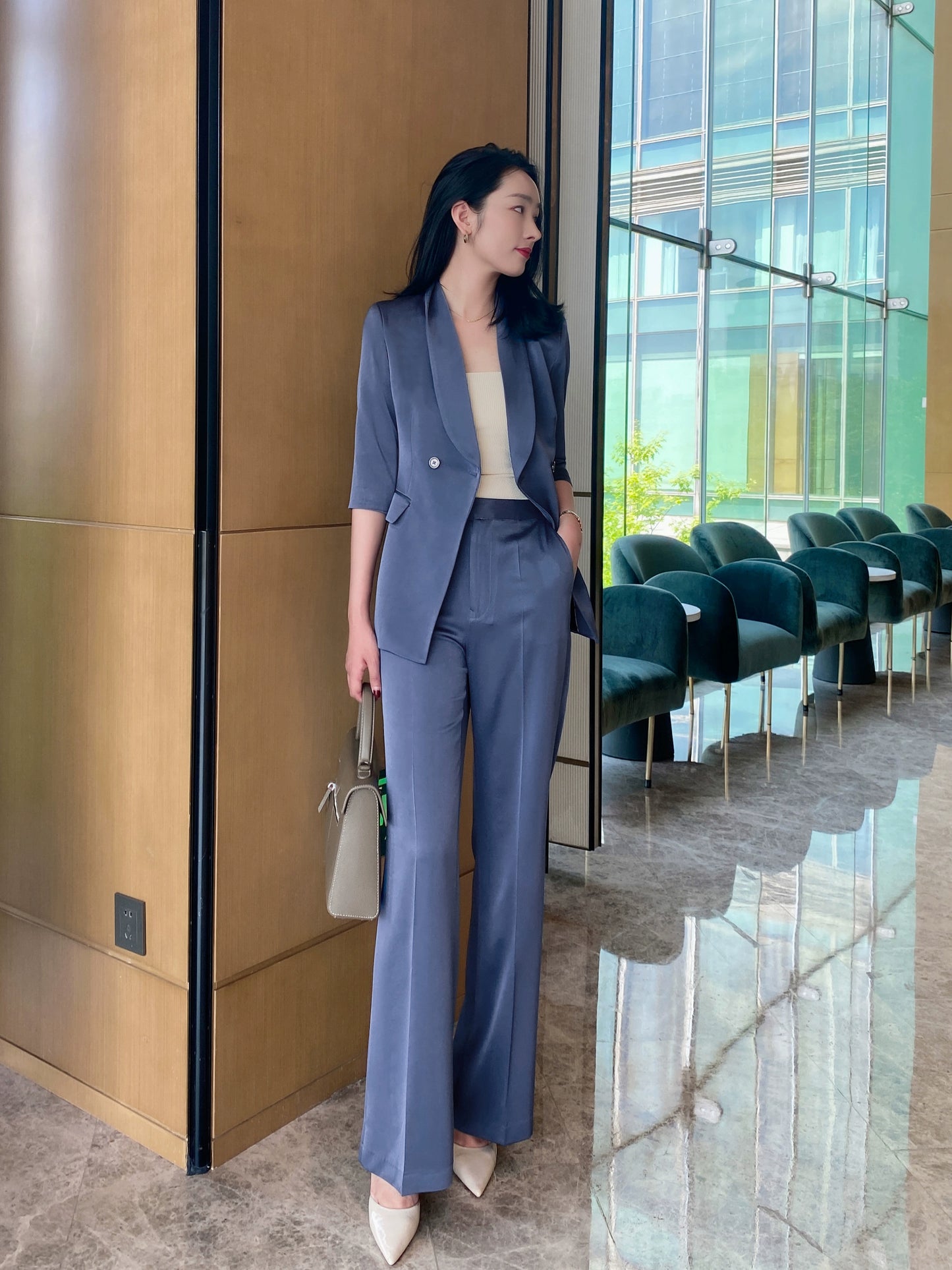 Elegant Summer Blue Women's Suit Set – Loose Straight Fit