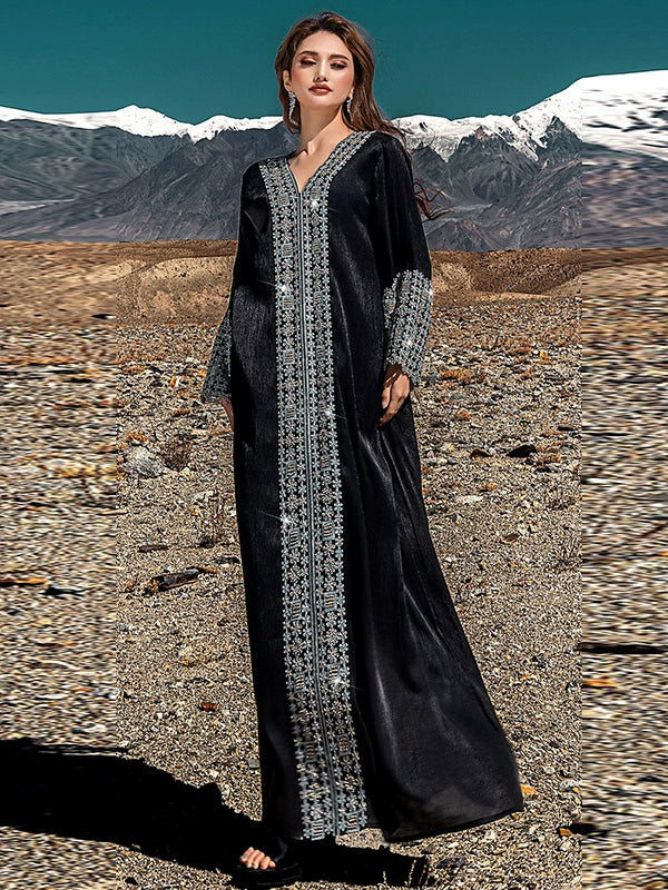 Elegant Boho V?Neck Maxi Dress with Embroidery Malaysia