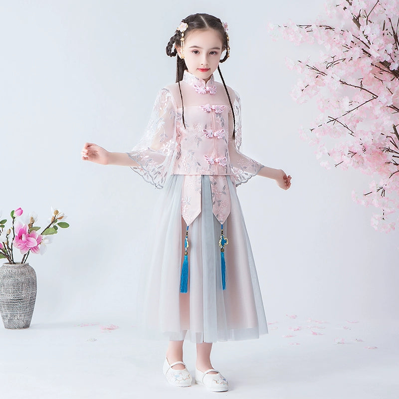 Elegant Summer Hanfu Cheongsam: Perfect for Children's Catwalk & Performances