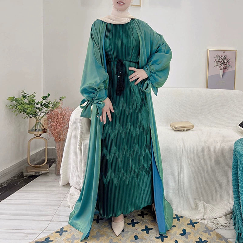 Elegant Puff Sleeve Cardigan Summer Skirt with Lace Detail