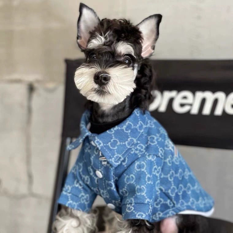 Pet Fashionable Spring Autumn Dog Shirt Blue Black Cute Dress