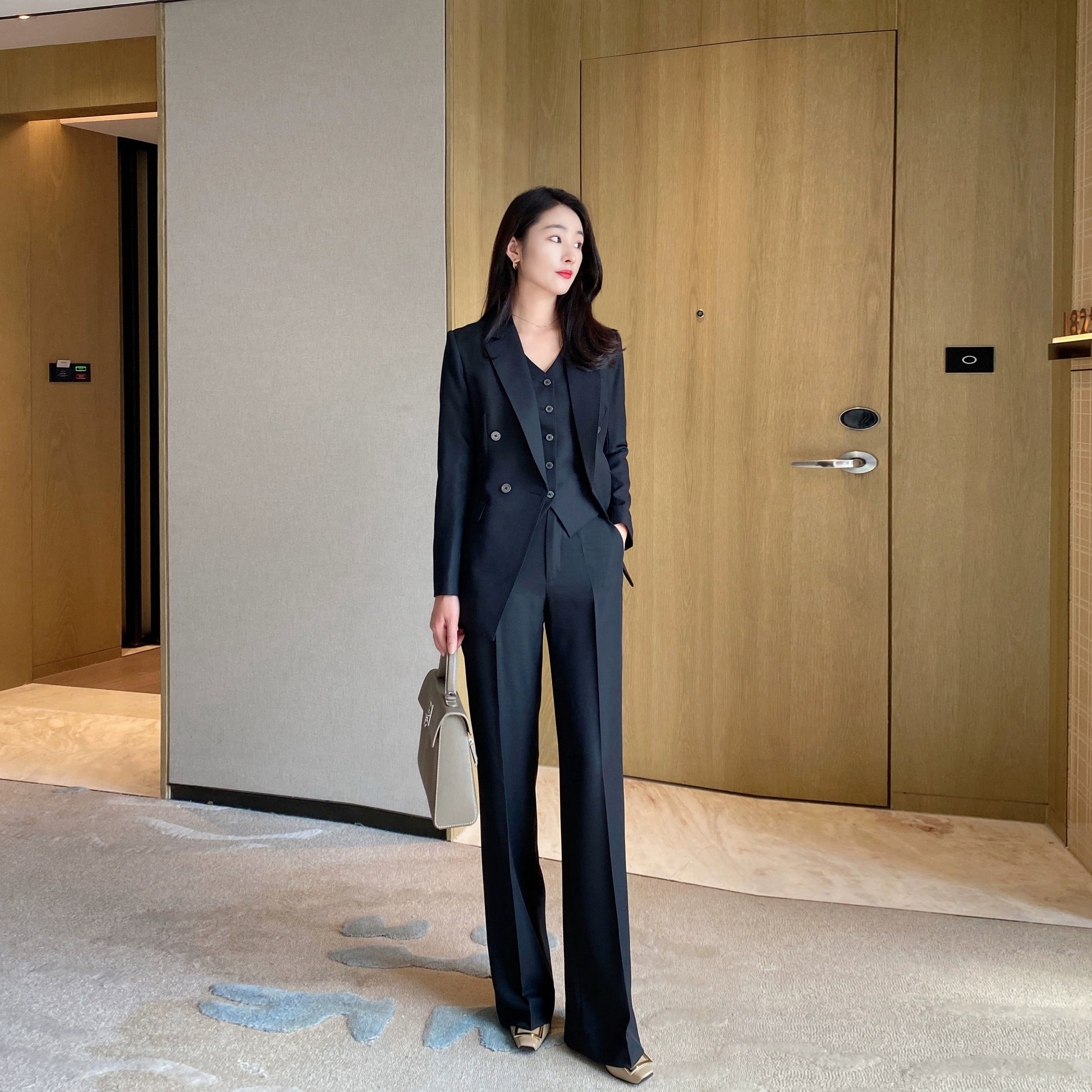 Elegant Black Women's 3‑Piece Classic Suit Set Tailored Office Attire