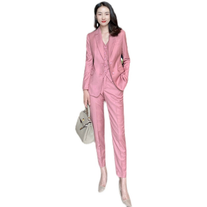 Elegant Autumn Dried Rose Powder Three-Piece Suit Set