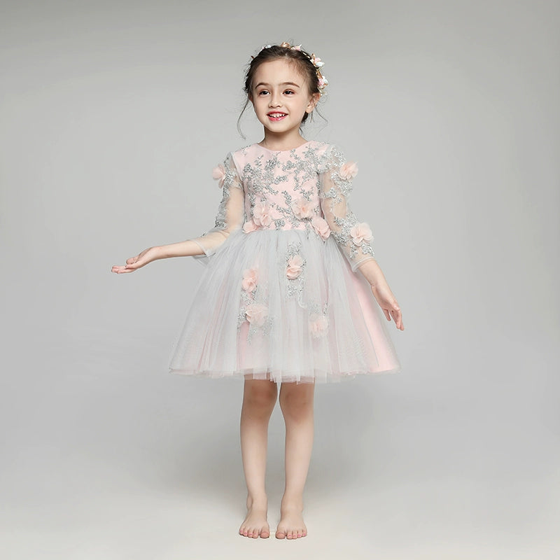 Elegant Long Sleeve Flower Girl Dress Winter Princess Costume
