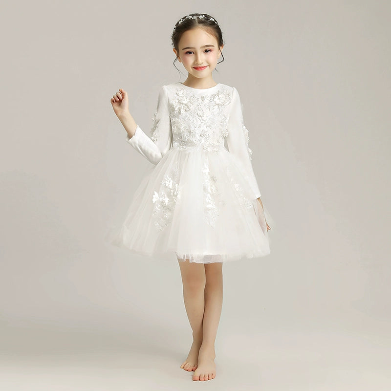 Elegant Girls' Fleece Lined Princess Dress for Winter Piano Performance