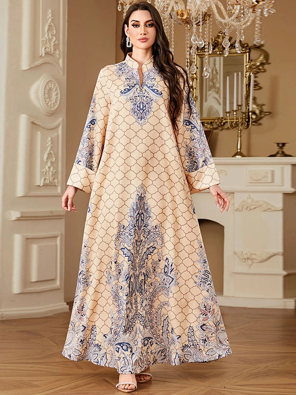 Elegant Long Sleeve Floral Maxi Dress Autumn European Style