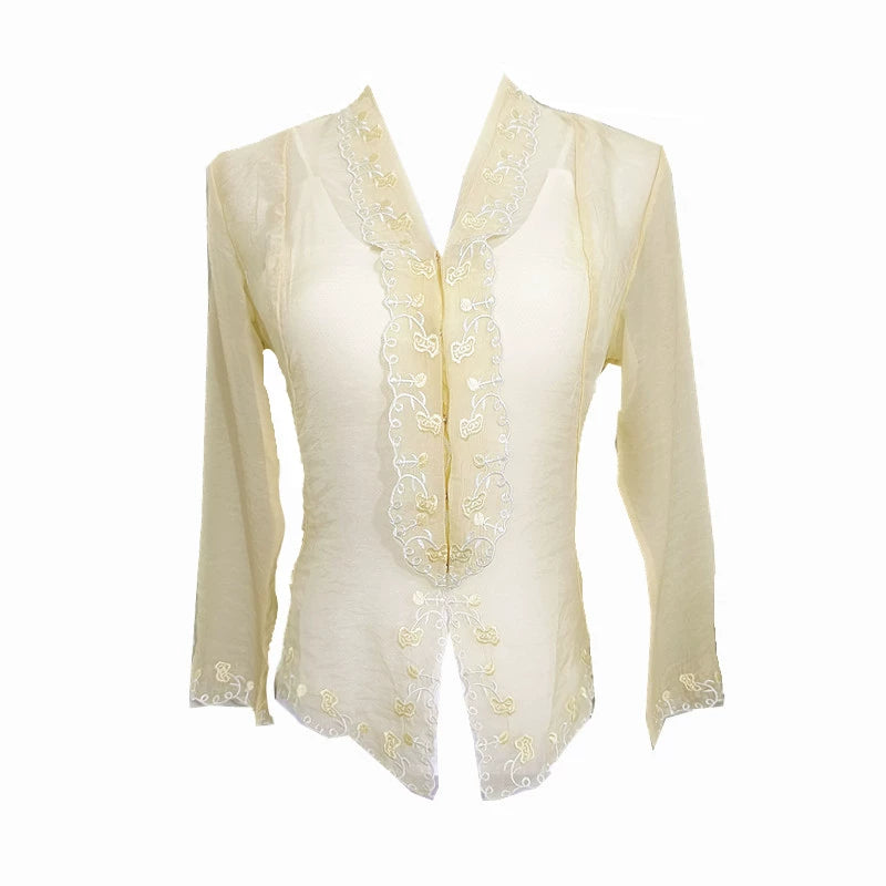 V Neck Floral Embroidered Cardigan