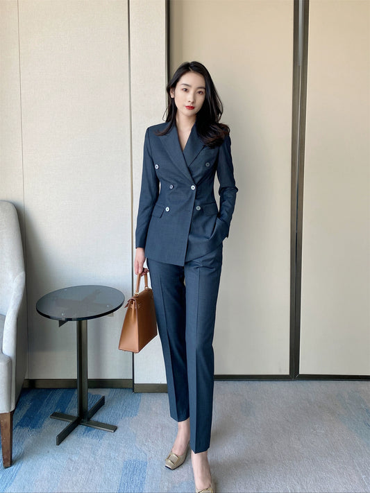 Elegant Dark Gray Wool Suit Set for Autumn Professionals