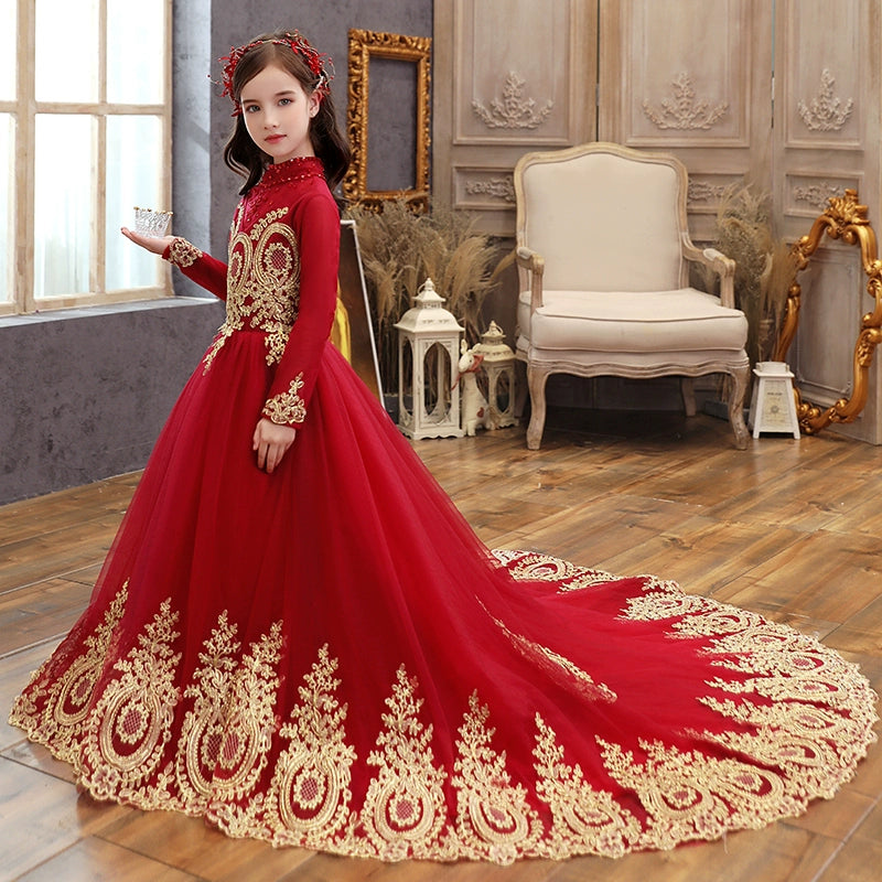 Elegant Long Sleeve Princess Dress for Girls Wedding Party
