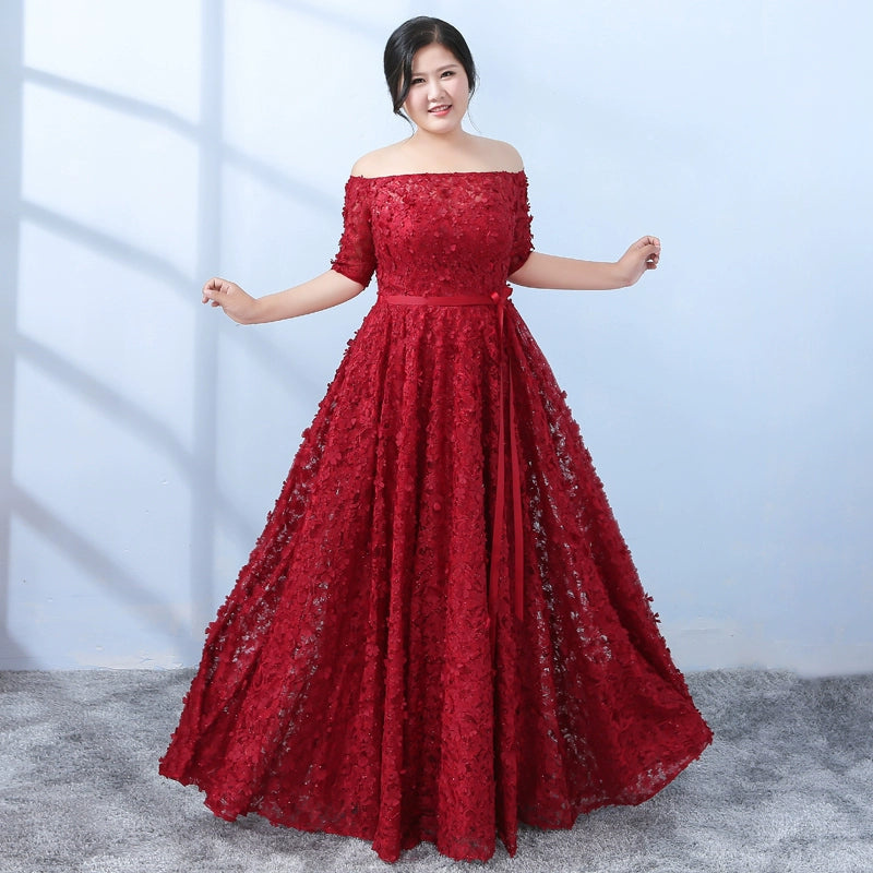 Burgundy Open Shoulder Evening Dress