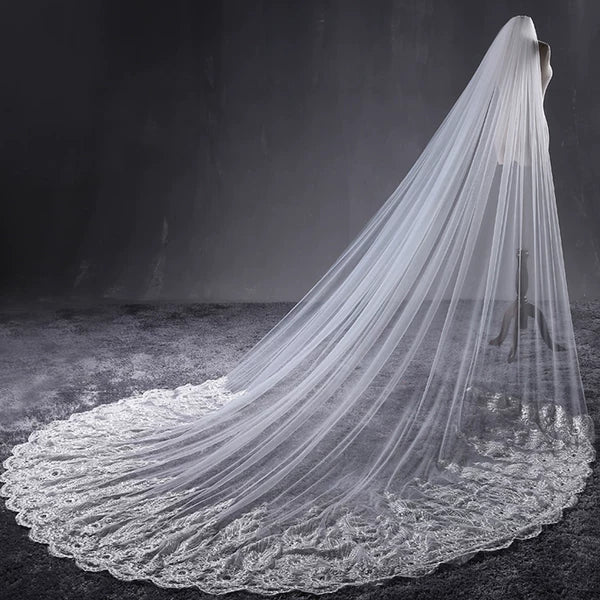 Korean Extra Long Stone Inlay Veil