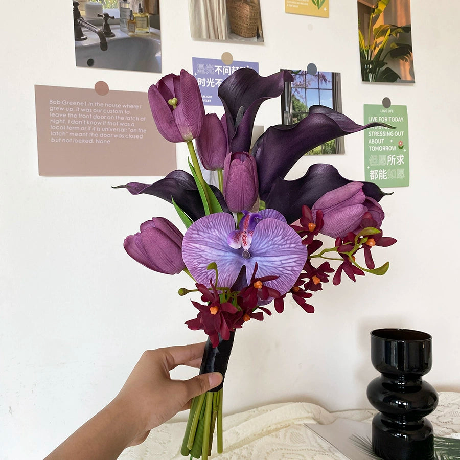 Deep Purple Calla Lily Handheld Silk Flower – Unique Home Vase for Weddings & Graduation