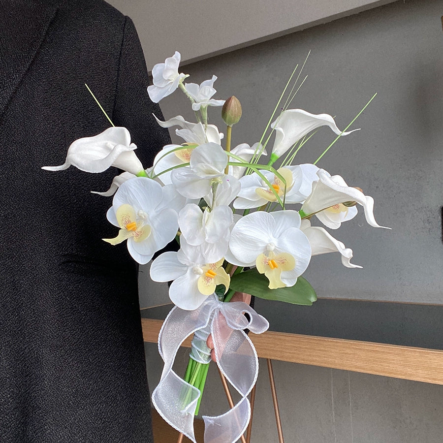 Elegant Silk Butterfly Orchid Bouquet Prop for Wedding Photography