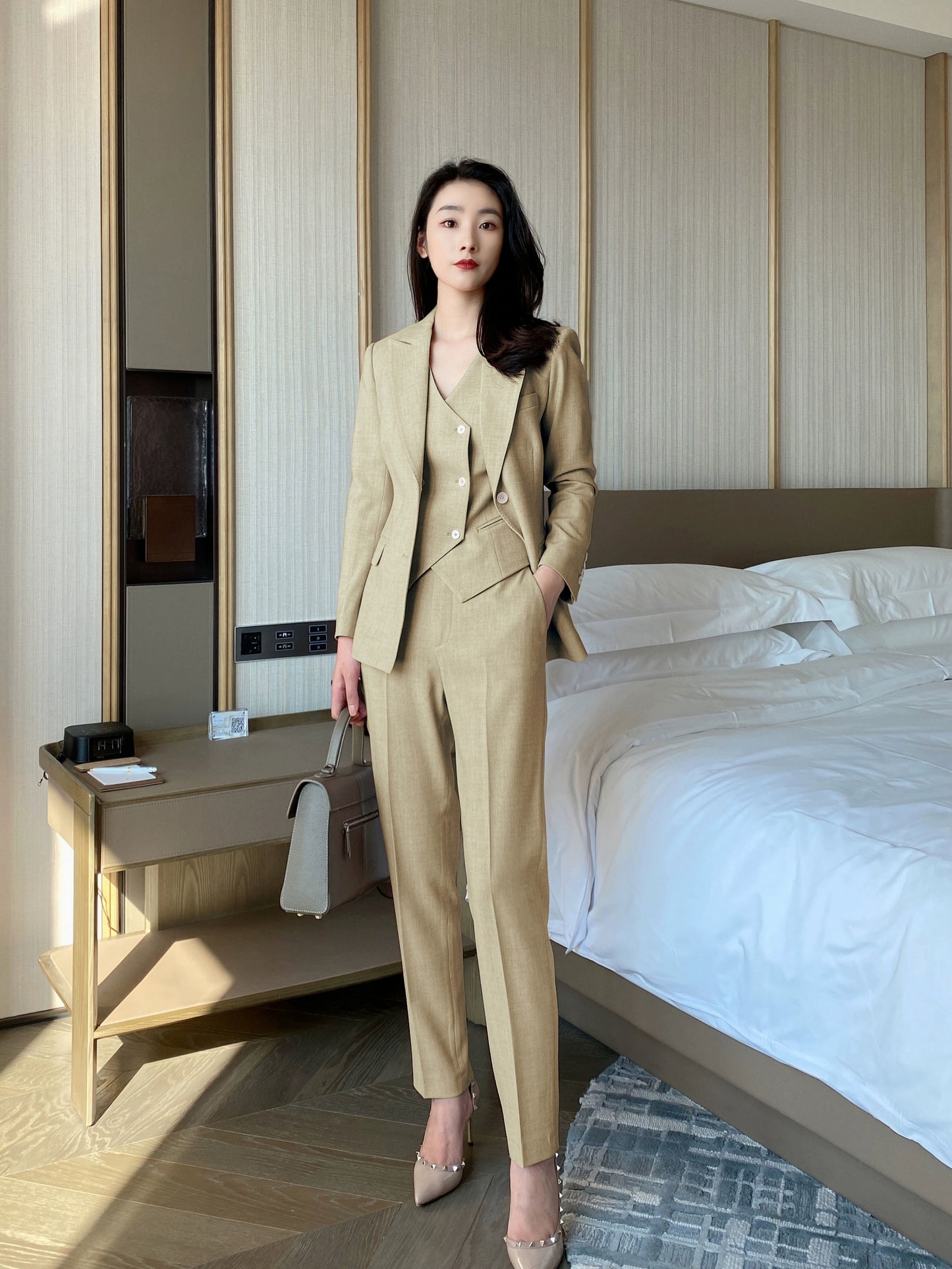 Summer Yellow Women's Sophisticated Suit Set – Jacket, Vest, Trousers