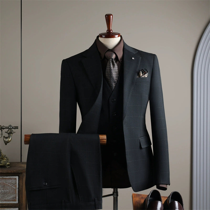 Men's 3-Piece English Style Classic Suit Jacket and Trousers Set for Leisure Wedding