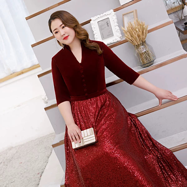 Burgundy Velvet Evening Dress