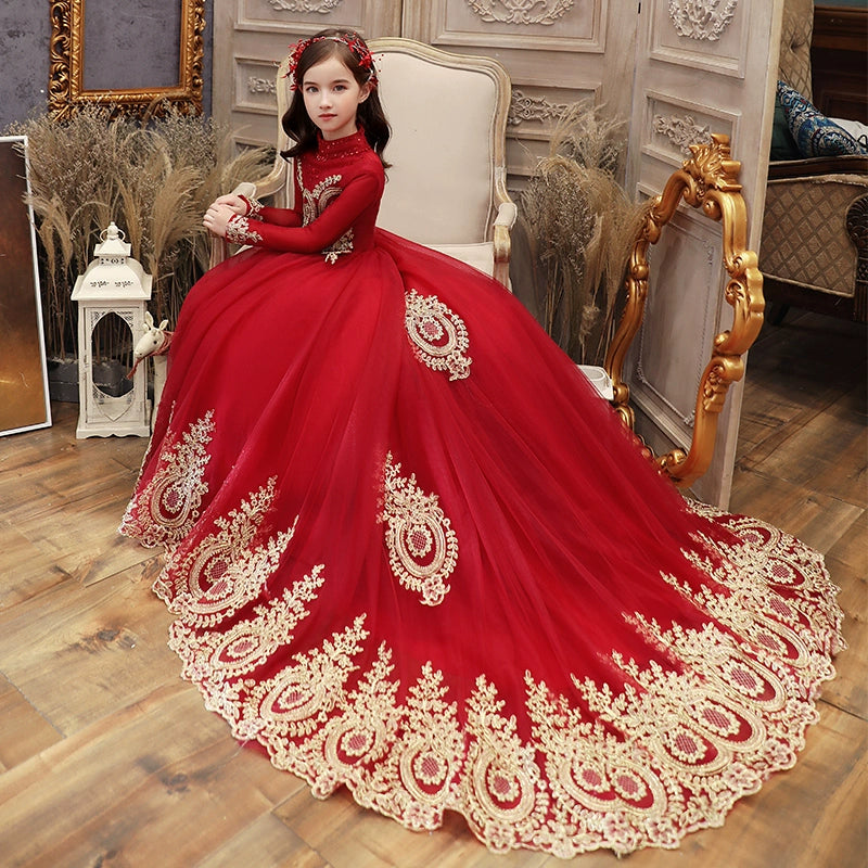 Elegant Long Sleeve Princess Dress for Girls Wedding Party