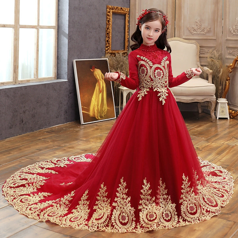 Elegant Long Sleeve Princess Dress for Girls Wedding Party