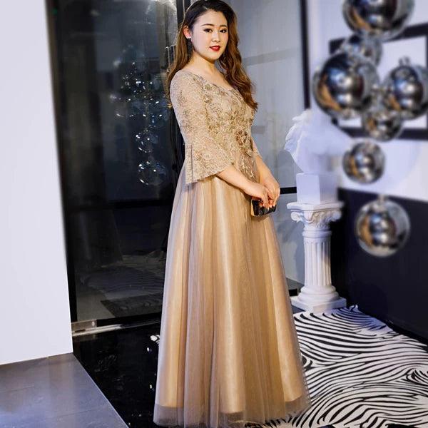 Elegant V Neck Coffee Long Evening Dress