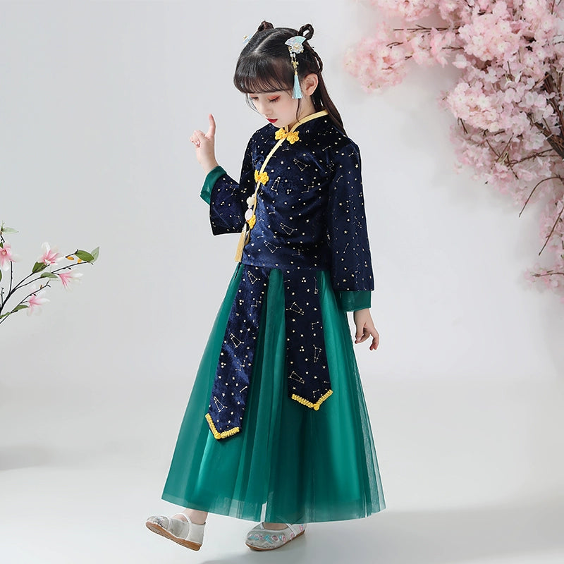 Elegant Chinese Children's Hanfu Set - Thickened Luxury Style for Festive Occasions