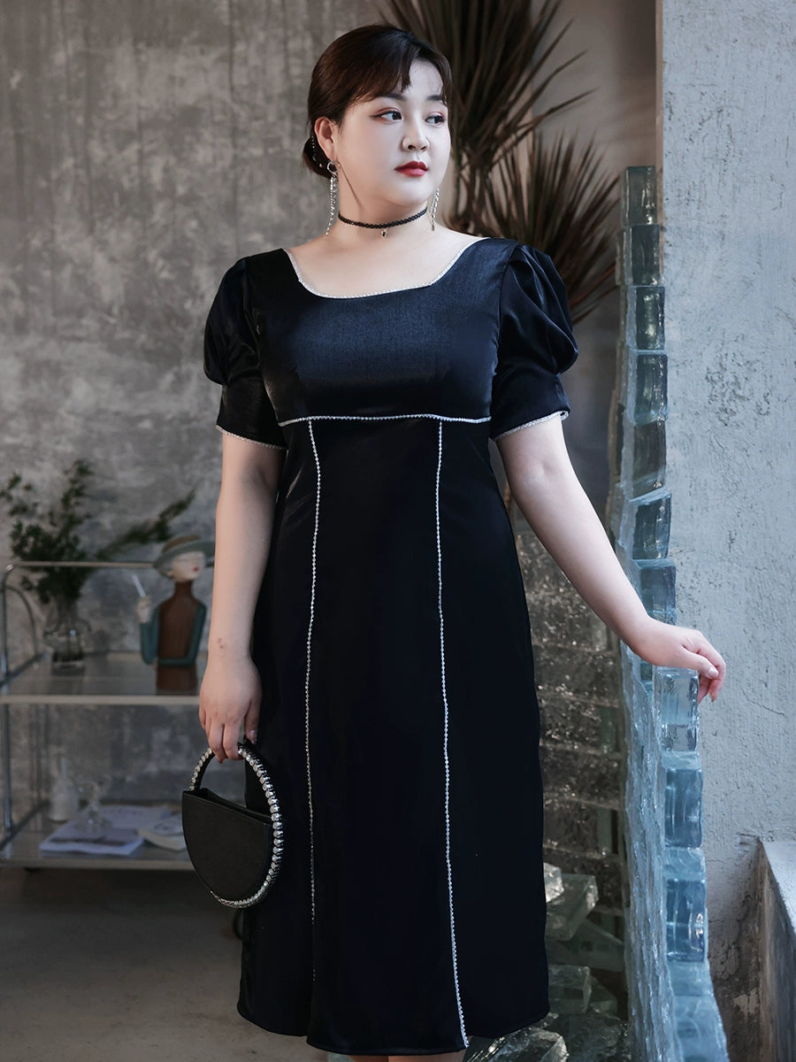 Elegant French Square Neckline A-Line Dress