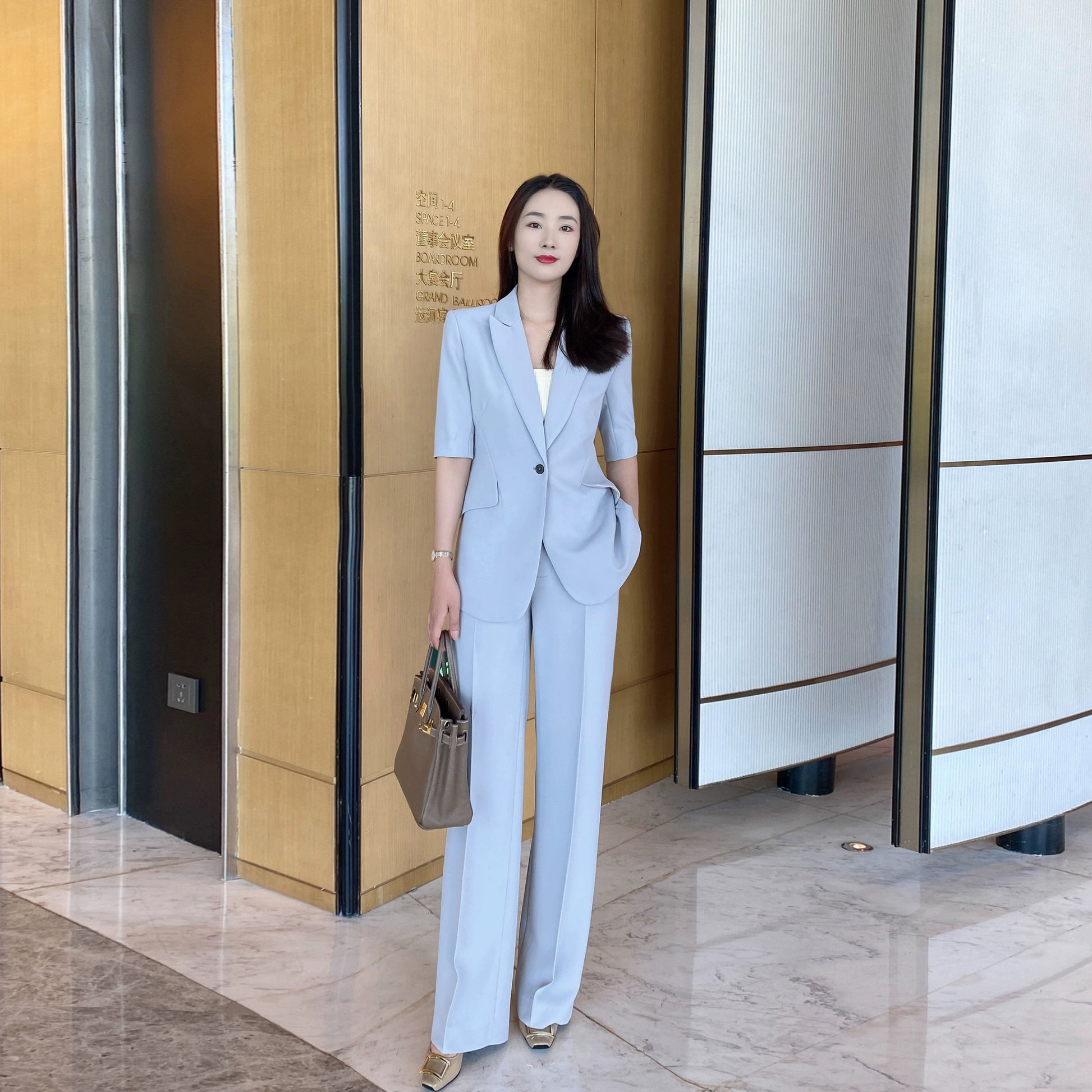 Moon Gray Slim Fit Summer Suit Jacket & Trousers Set