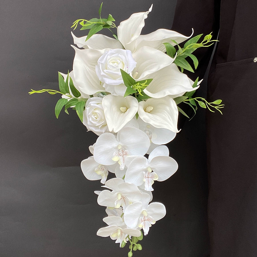 Elegant Silk Butterfly Orchid Bouquet Prop for Wedding Photography