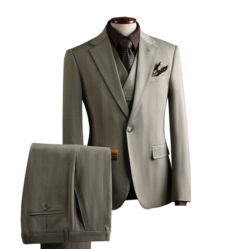 Men's 3-Piece English Style Classic Suit Jacket and Trousers Set for Leisure Wedding