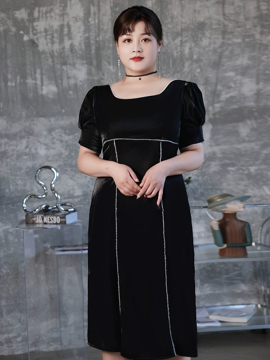 Elegant French Square Neckline A-Line Dress