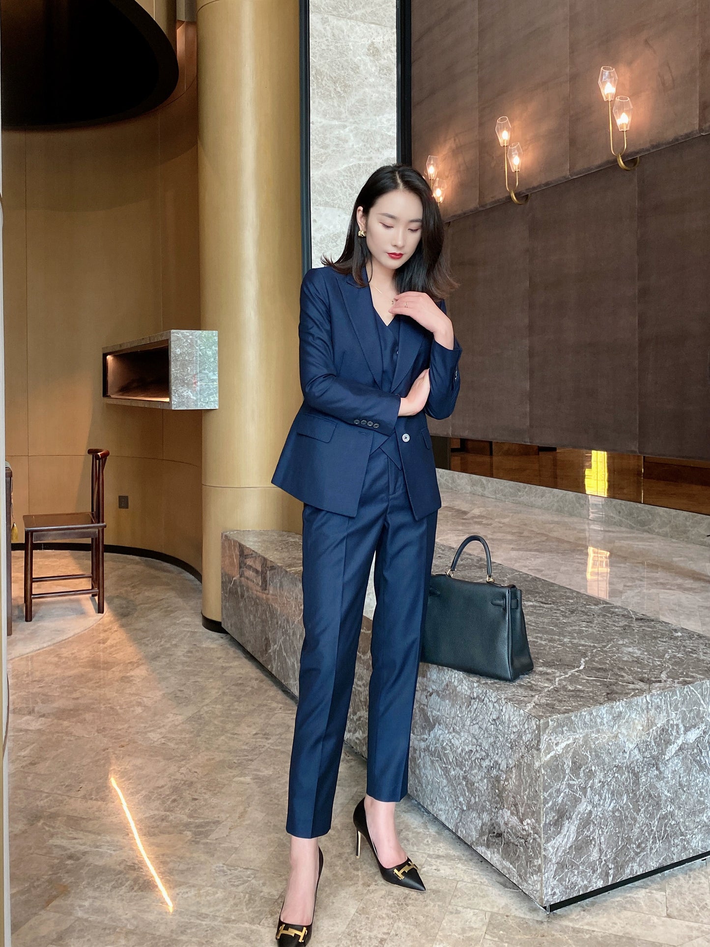 Elegant Spring-Autumn Classic 3-Piece Women's Tailored Suit Set