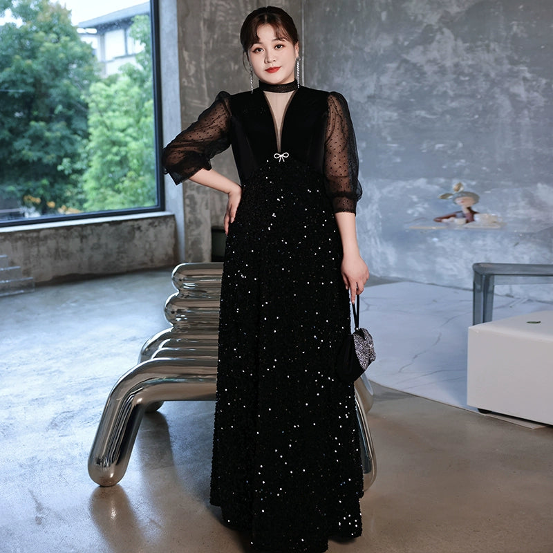Elegant French Black Evening Dress