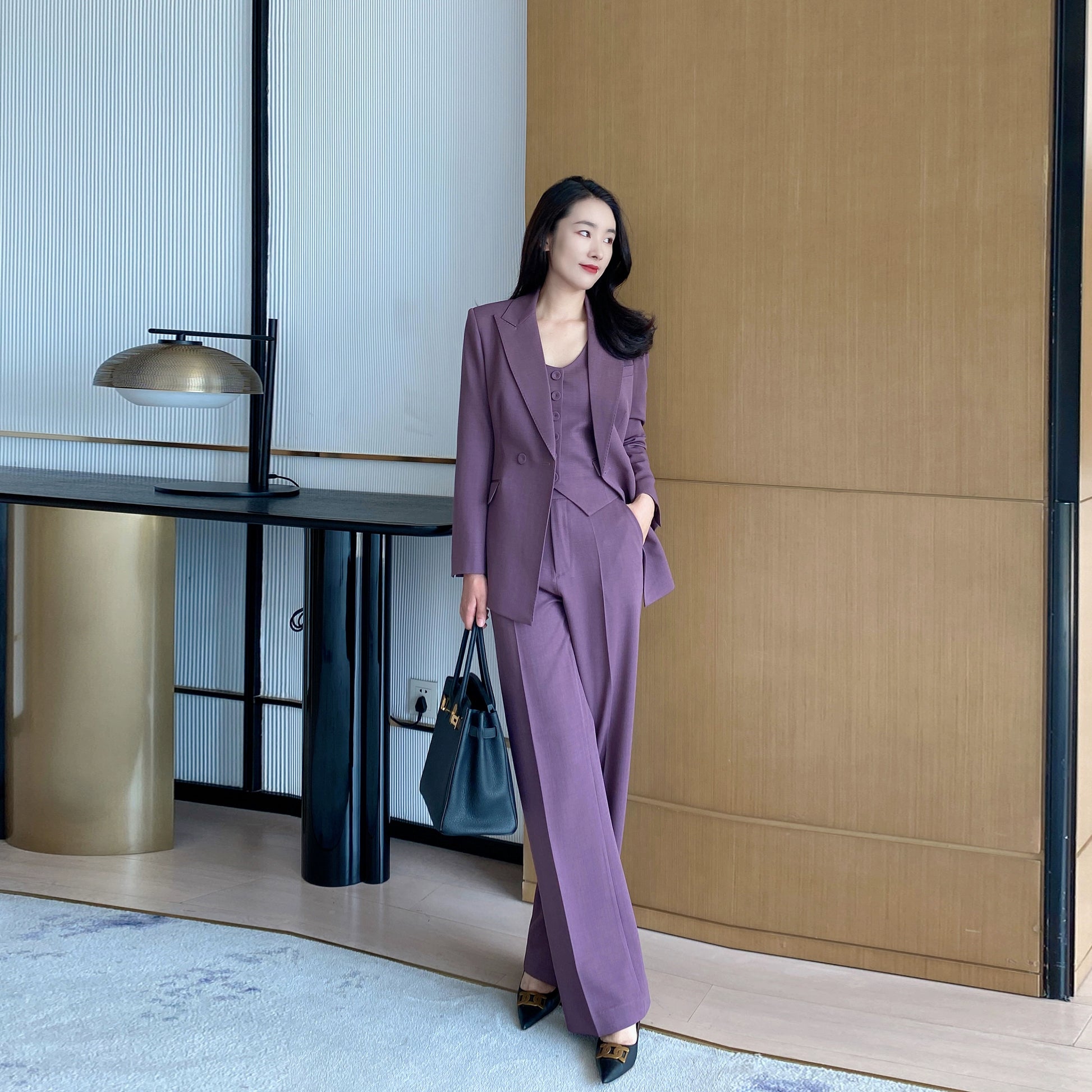 Elegant Demi-Season Purple 3-Piece Suit Set for Women