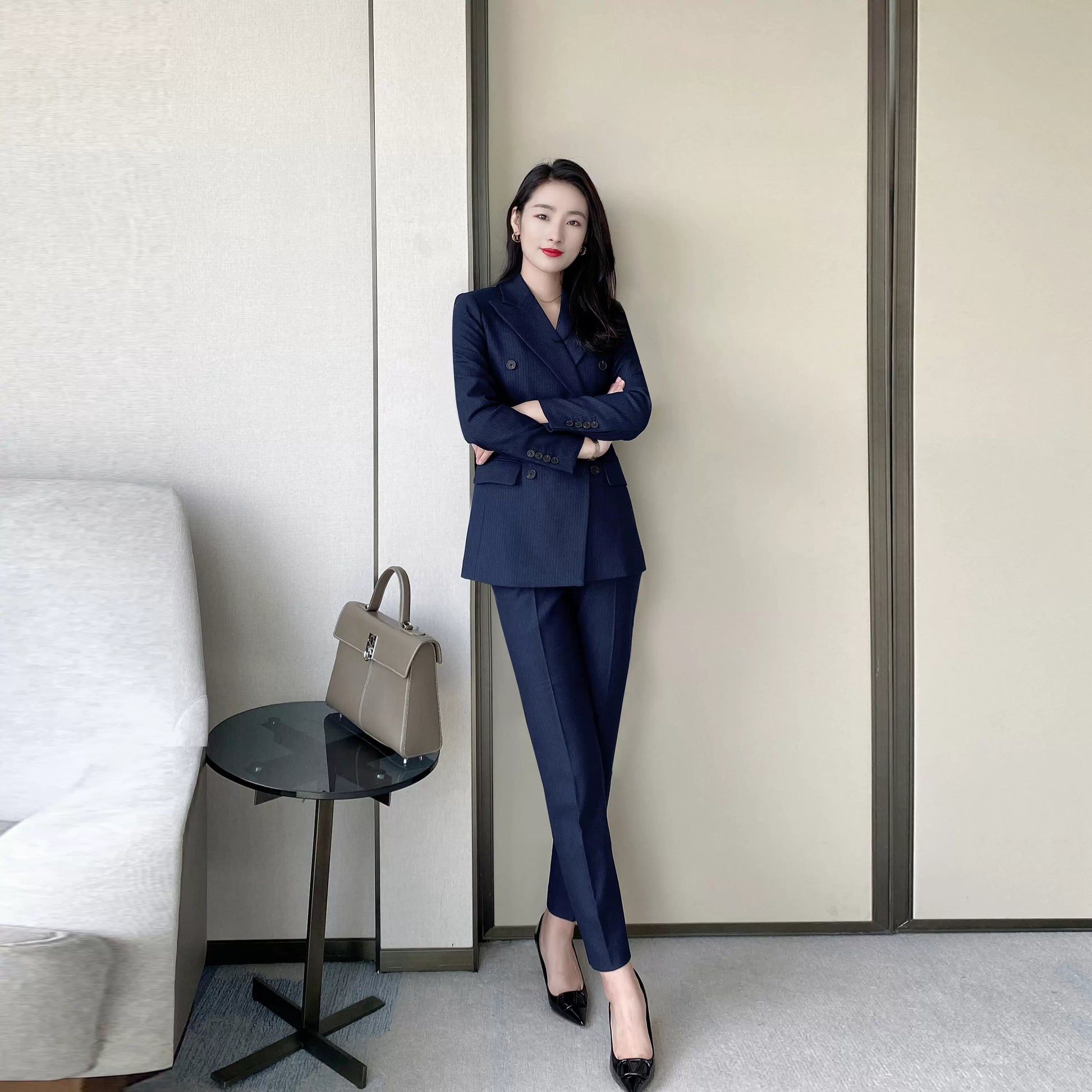 Elegant Winter Slim-Fit Hidden Green Suit Set with Trousers