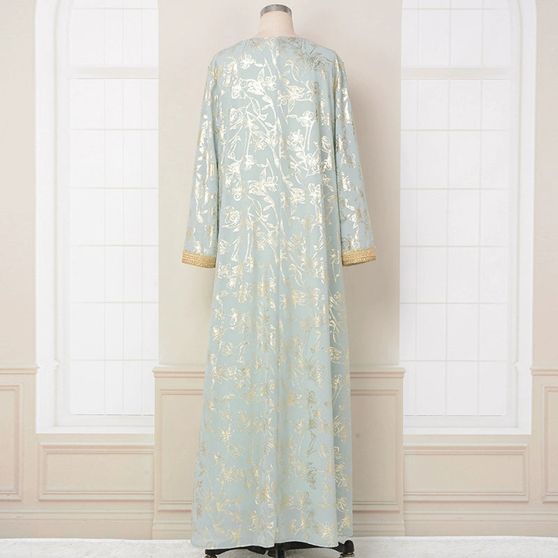 Elegant Light Green Long Sleeve V?Neck European A?Line Skirt