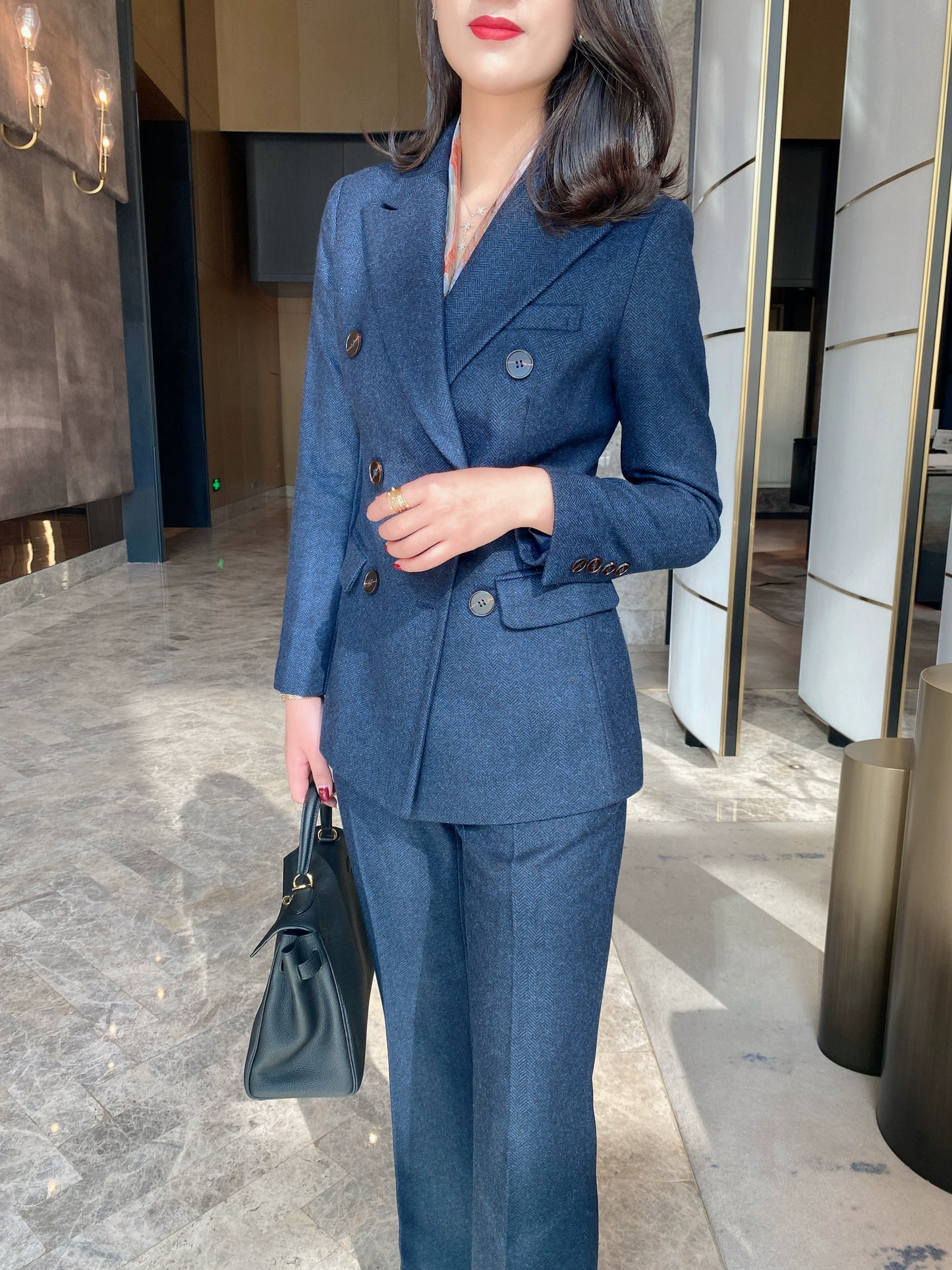 Blue Woolen Classic Suit Jacket with Slim Trousers