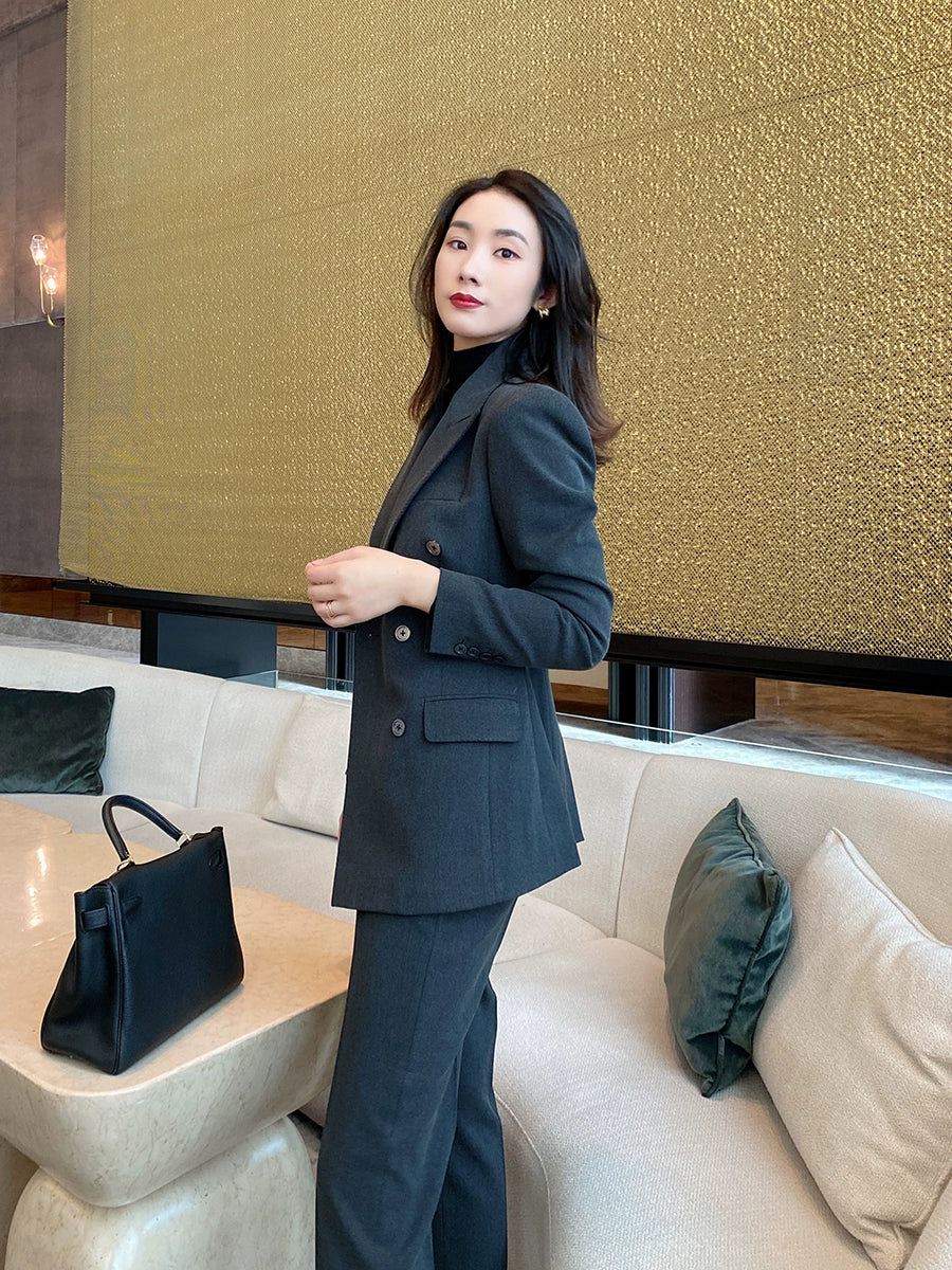 Blue Gray Demi-Season Classic Women's Suit Jacket & Trousers