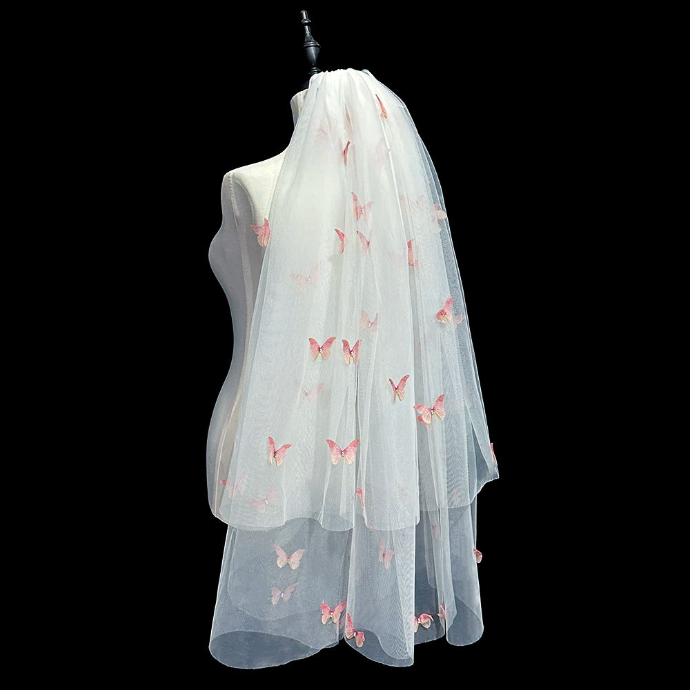Dopamine Color Butterfly Veil 60-80cm Hair Comb