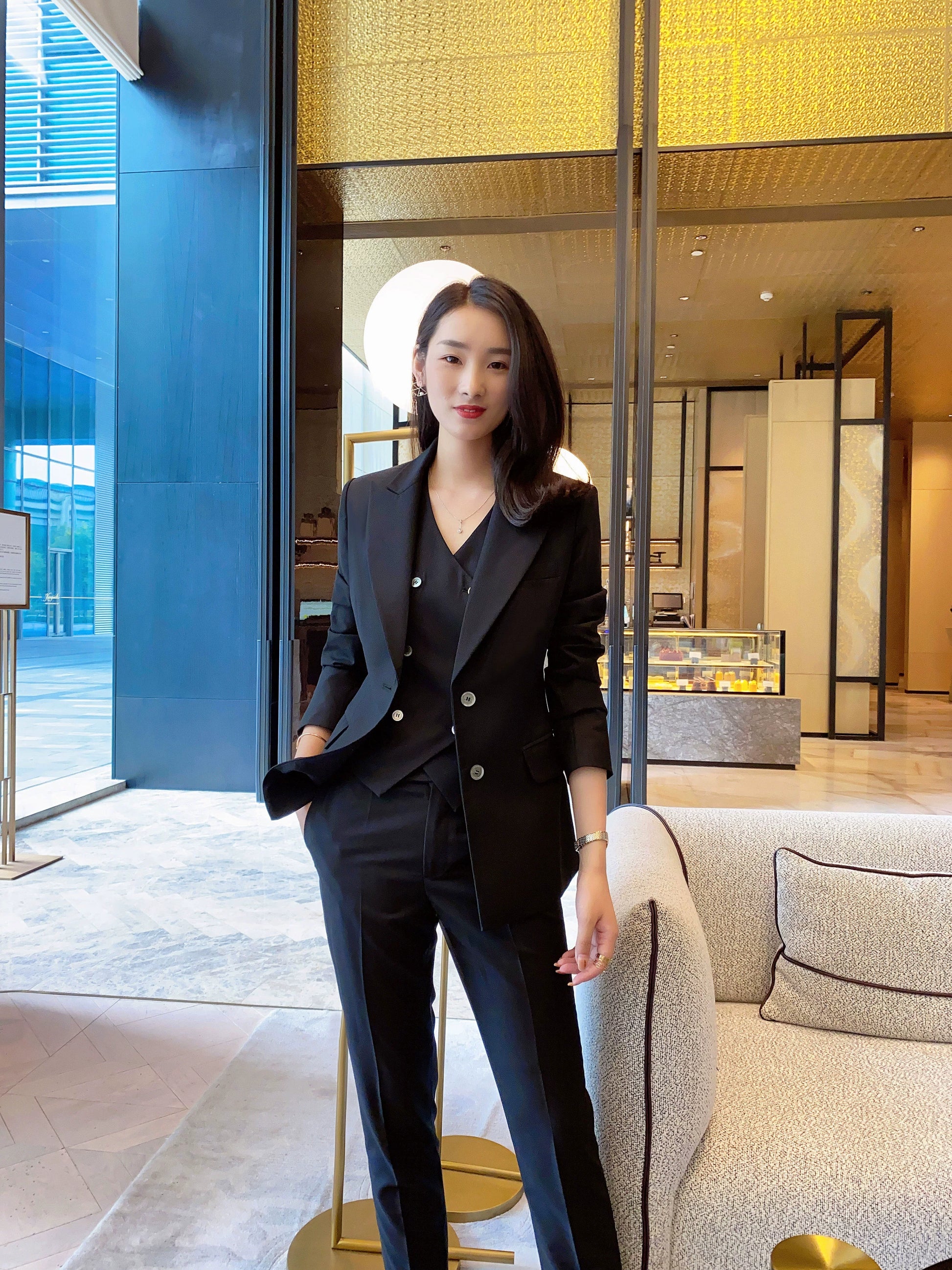 Elegant Black Autumn 3-Piece Women's Suit Set with Vest
