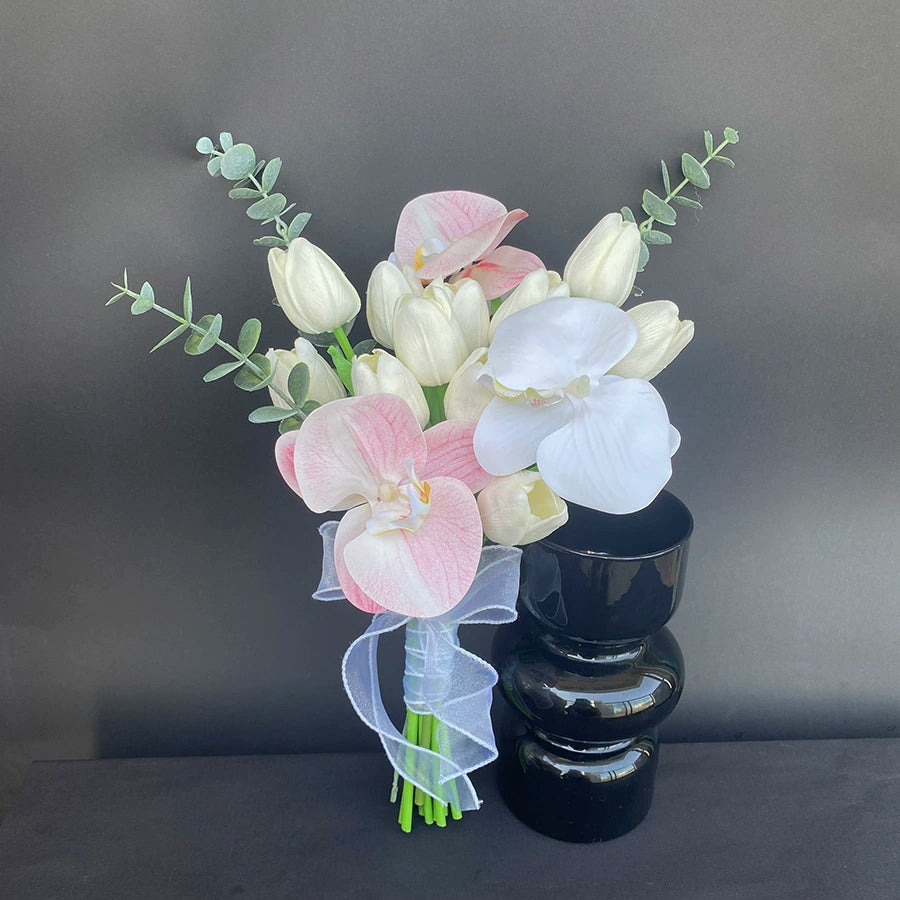 Elegant Phalaenopsis Tulip Hand‑held Silk Bouquet for Weddings & Graduations