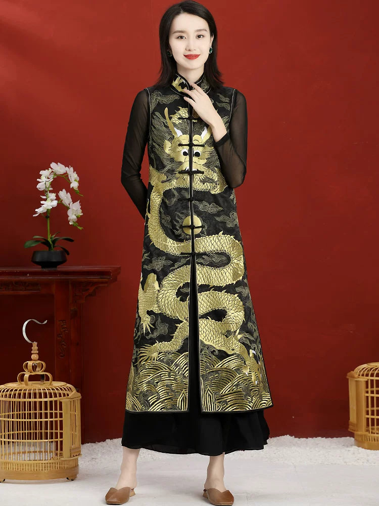 Women’s Plus‑Size Hand‑Embroidered Custom Vest Jacket With Frog Closure