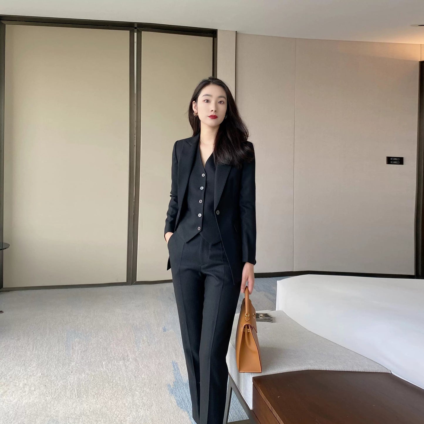 Black Slim Fit 3-Piece Winter Work Classic Suit