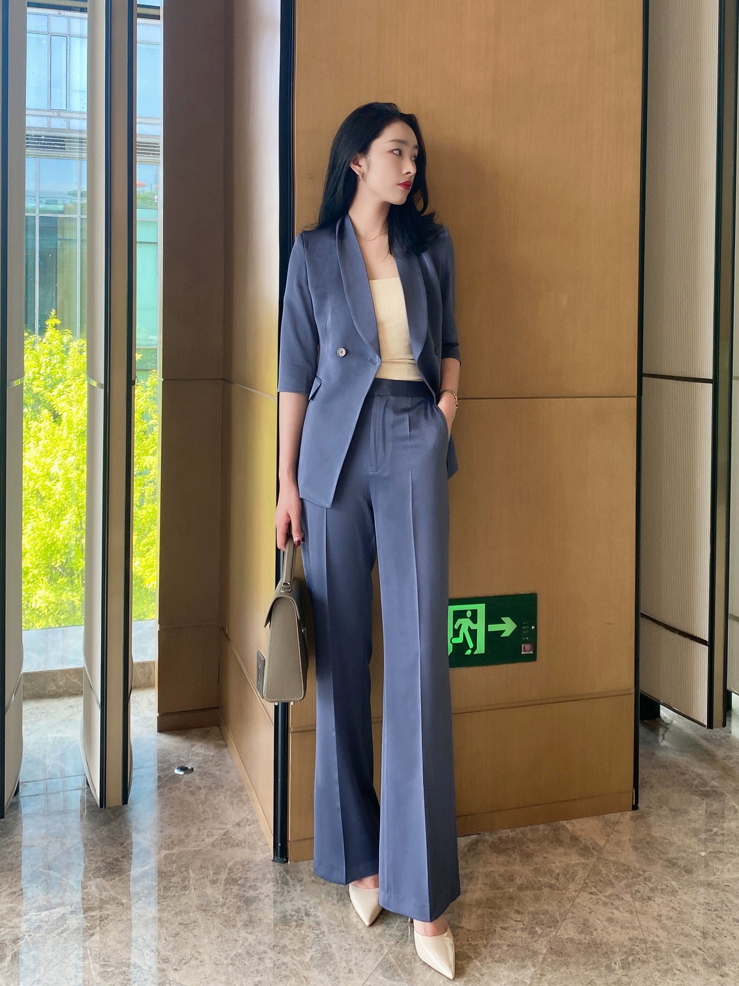Elegant Summer Blue Women's Suit Set – Loose Straight Fit