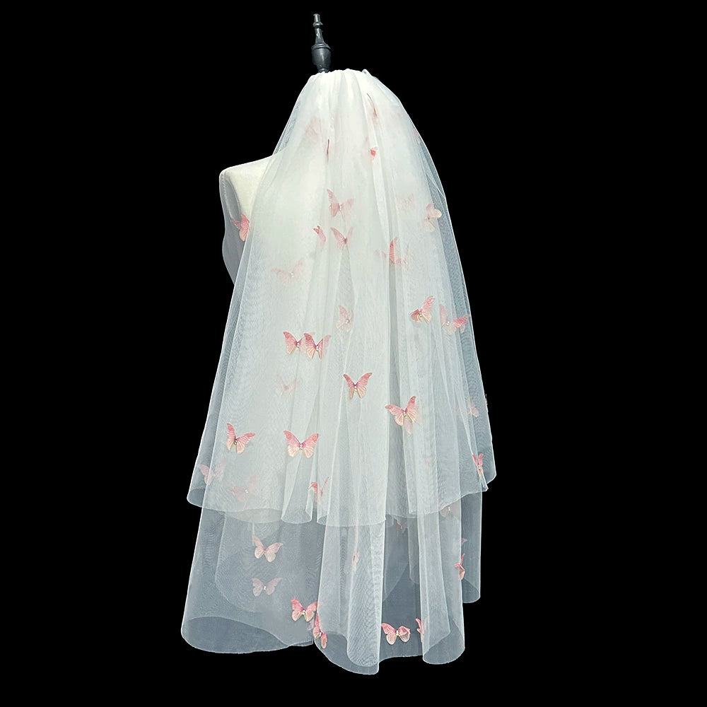 Dopamine Color Butterfly Veil 60-80cm Hair Comb