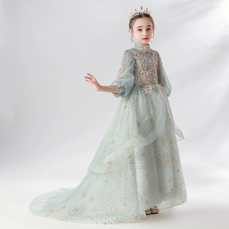 Elegant Extra-Long Flower Girl Dress for Weddings and Performances