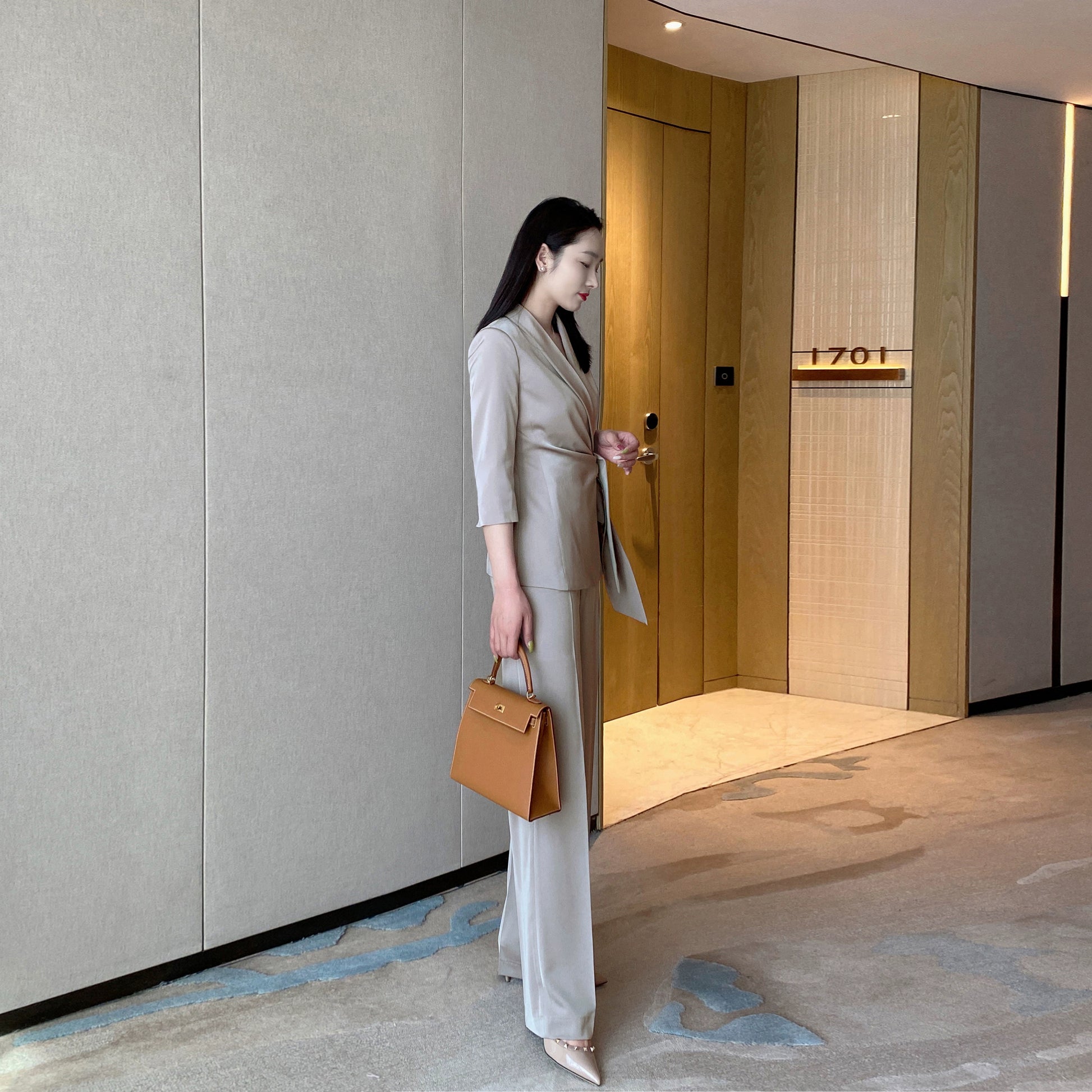 Mustard Polyester Classic Suit Jacket & Trousers Set for Women