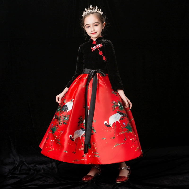 Winter Thicken Padded Chinese Style Cheongsam Hanfu for Children